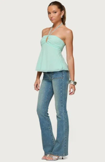 Edikted Sequin Keyhole Chiffon Halter Top In Blue