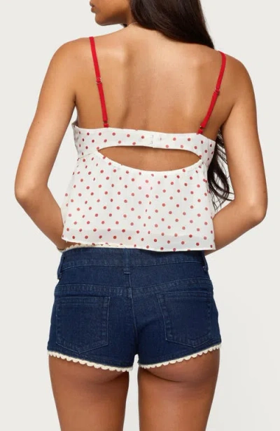 Edikted Contrast Polka Dot Cupped Chiffon Top In White