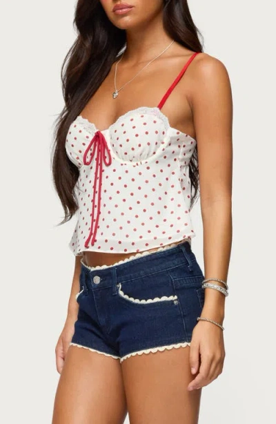 Edikted Contrast Polka Dot Cupped Chiffon Top In White