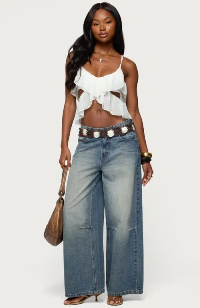 Edikted Sheer Chiffon Ruffled Cut Out Top In Black