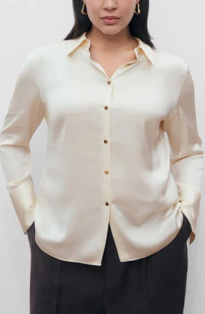 Mango Satin Finish Flowy Shirt Ecru In Neutral