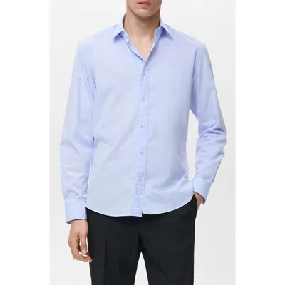Mango Regular Fit Linen Button-up Shirt In Blue