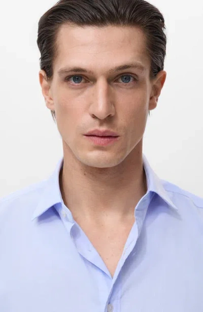 Mango Regular Fit Linen Button-up Shirt In Blue