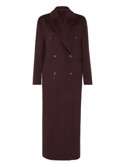 Brunello Cucinelli Hand-crafted Coat In Cashmere Double Beaver Cloth With Monili In Red