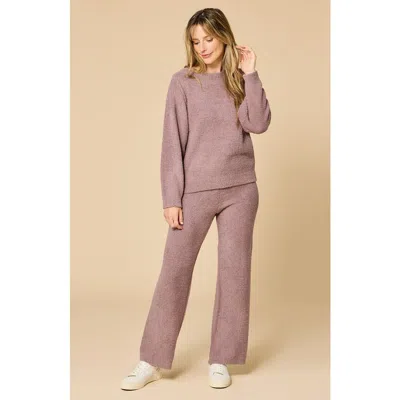 Softies Solid Marshmallow Reverse Seam Crew Neck Lounge Set With Bracelet Sleeve In Brown