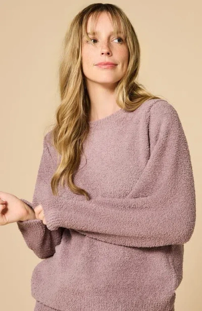 Softies Solid Marshmallow Reverse Seam Crew Neck Lounge Set With Bracelet Sleeve In Brown