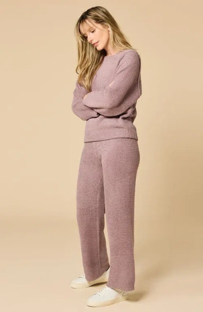 Softies Solid Marshmallow Reverse Seam Crew Neck Lounge Set With Bracelet Sleeve In Brown