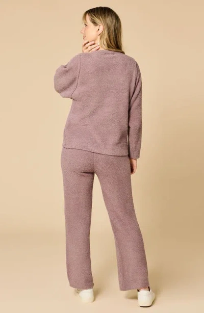 Softies Solid Marshmallow Reverse Seam Crew Neck Lounge Set With Bracelet Sleeve In Brown