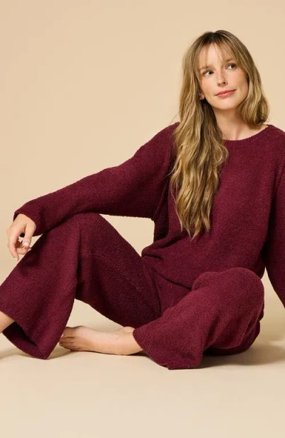 Softies Solid Marshmallow Reverse Seam Crew Neck Lounge Set With Bracelet Sleeve In Burgundy