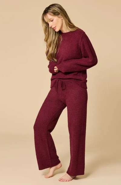 Softies Solid Marshmallow Reverse Seam Crew Neck Lounge Set With Bracelet Sleeve In Burgundy