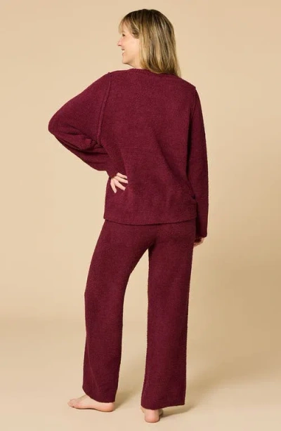 Softies Solid Marshmallow Reverse Seam Crew Neck Lounge Set With Bracelet Sleeve In Burgundy