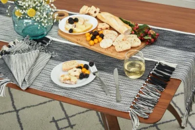 Carol & Frank Kerbey Onyx Table Runner 13" X 72" In Gray