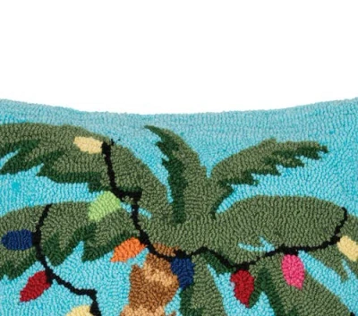 C & F Home C&f Home Christmas Palm Tree W/ Lights Hooked Accent Throw Pillow, 18" X 18" In Blue