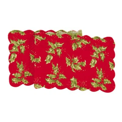 C & F Home C&f Home Red Holly Leaves & Berries Cotton Quilted Christmas Table Runner 14" X 51" In Red