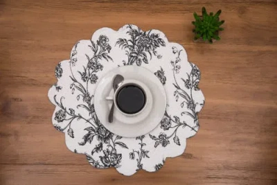 C & F Home C&f Home Bleighton Black Round Cotton Placemat Machine Washable Set Of 6 In White