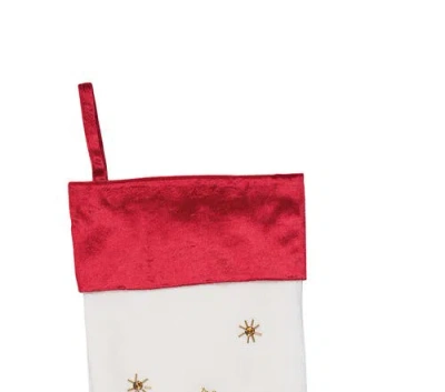 C & F Home C&f Home Ribbon Decorated Green Christmas Tree On White Background With Red Velvet Cuff Stocking 20. In Multi