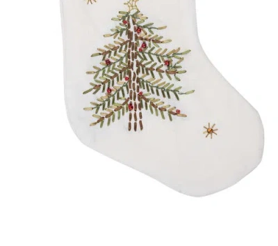 C & F Home C&f Home Ribbon Decorated Green Christmas Tree On White Background With Red Velvet Cuff Stocking 20. In Multi