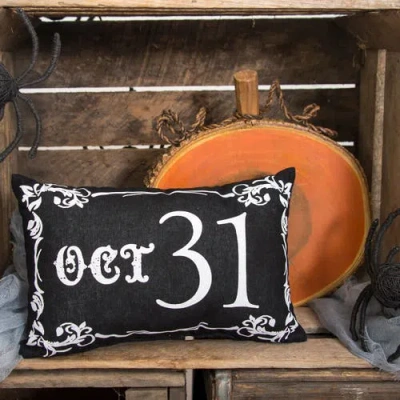 C & F Home C&f Home Gothic Script "oct 31" Halloween Small Petite Accent Pillow 8" X 12" In Black