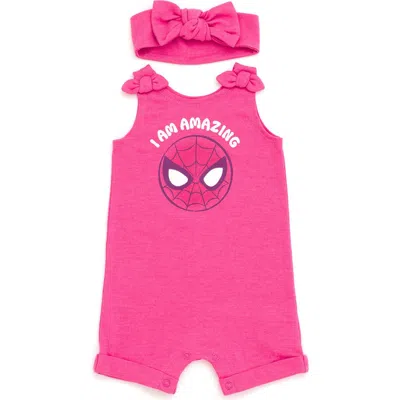 Marvel Spider-man Avengers Sleeveless Romper Headband Set In Red