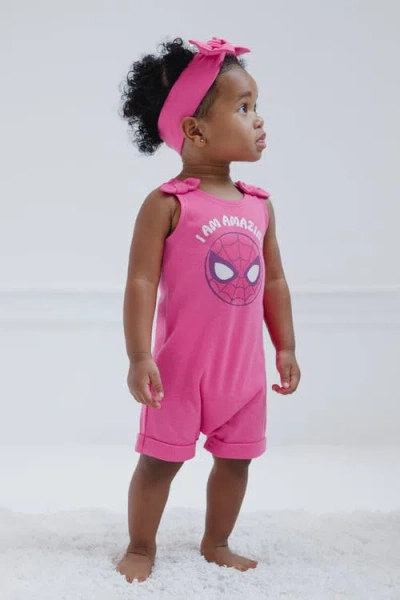 Marvel Spider-man Avengers Sleeveless Romper Headband Set In Red