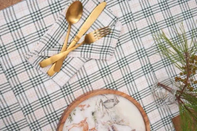 C & F Home C&f Home Sage & Gold Plaid Table Runner 13" X 72" In Blue