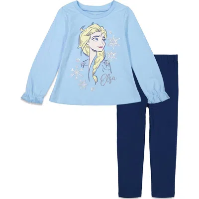 Disney Queen Elsa Frozen Long Sleeve T-shirt & Leggings Set In Blue