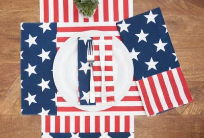 C & F Home C&f Home Stars And Stripes 4th Of July Patriotic Cotton Reversible Napkin Set Of 6 In Red