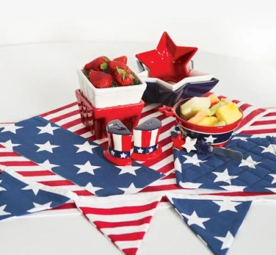 C & F Home C&f Home Stars And Stripes 4th Of July Patriotic Cotton Reversible Napkin Set Of 6 In Red