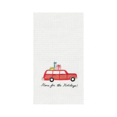 C & F Home C&f Home 27" X 18"  "home For Holidays" Sentiment With Red Station Wagon Car Cotton Embroidered & Wa In Multi