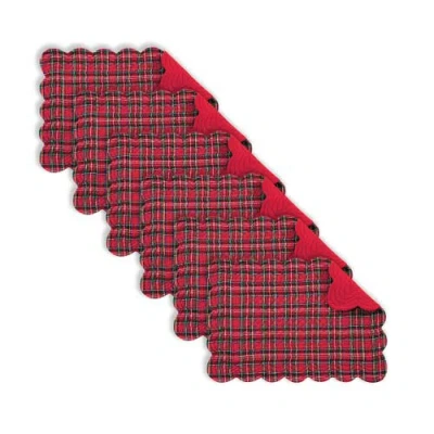 C & F Home C&f Home Red Plaid Cotton Quilted Rectangular Reversible Placemats Set Of 6, 13" X 19" In Red
