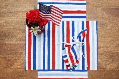 C & F Home C&f Home Patriotic Watercolor Stripes 4th Of July Cotton Tabletop Placemats, Set Of 6, 14" X 20" In Blue