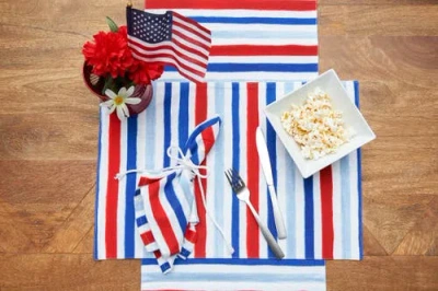 C & F Home C&f Home Patriotic Watercolor Stripes 4th Of July Cotton Tabletop Placemats, Set Of 6, 14" X 20" In Blue