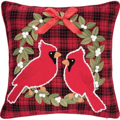 C & F Home C&f Home Cardinal Plaid Christmas Wreath Tufted Accent Pillow, 18" X 18" In Red