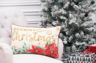 C & F Home C&f Home Merry Christmas Poinsettia Printed And Embroidered Throw Pillow, 14" X 22" In Multi