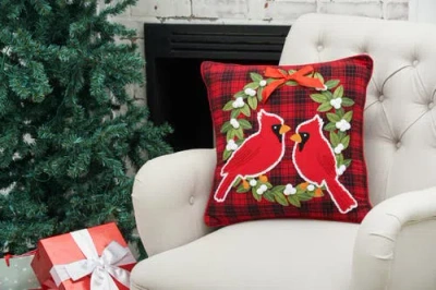 C & F Home C&f Home Cardinal Plaid Christmas Wreath Tufted Accent Pillow, 18" X 18" In Red