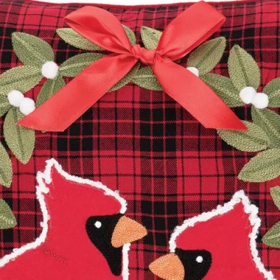 C & F Home C&f Home Cardinal Plaid Christmas Wreath Tufted Accent Pillow, 18" X 18" In Red