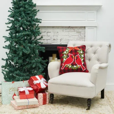 C & F Home C&f Home Cardinal Plaid Christmas Wreath Tufted Accent Pillow, 18" X 18" In Red
