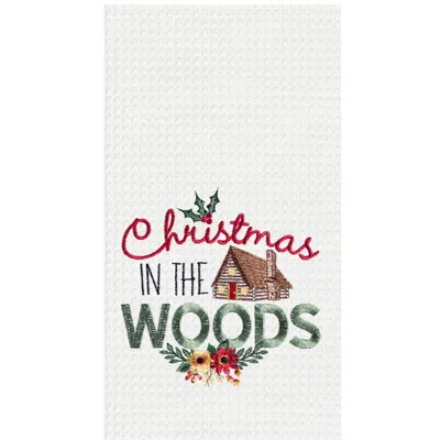 C & F Home C&f Home 27" X 18" "christmas In The Woods" Sentiment With Log Cabin Embroidered Cotton Waffle Weave In Multi