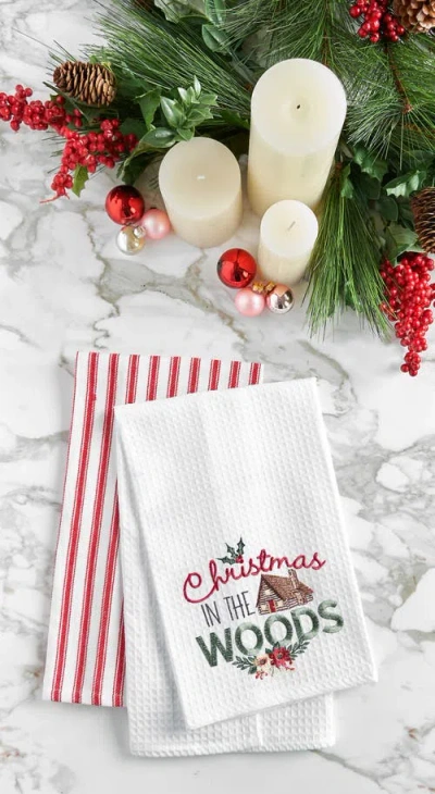 C & F Home C&f Home 27" X 18" "christmas In The Woods" Sentiment With Log Cabin Embroidered Cotton Waffle Weave In Multi