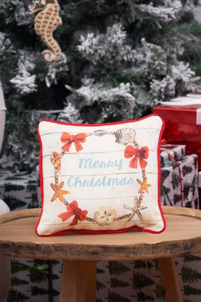 C & F Home C&f Home Merry Christmas Shell Wreath Printed & Woven Small/petite Pillow, 8" X 8" In Multi