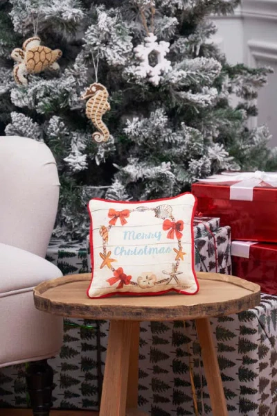 C & F Home C&f Home Merry Christmas Shell Wreath Printed & Woven Small/petite Pillow, 8" X 8" In Multi