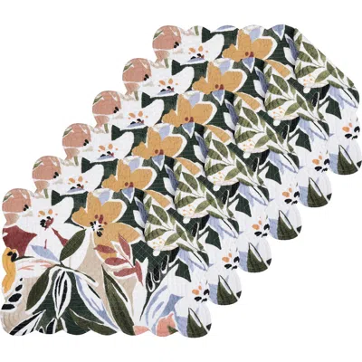 C & F Home C&f Home Joelle Floral Flowers Palm Leaf Vibrant Scalloped Placemats Set Of 6, 13" X 19" In Multi