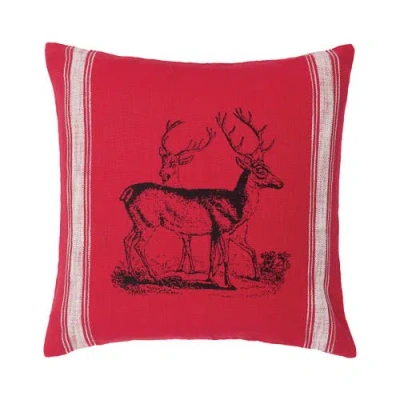 C & F Home C&f Home Stag Feed Sack Feed Sack Christmas Throw Pillow, 20" X 20" In Red