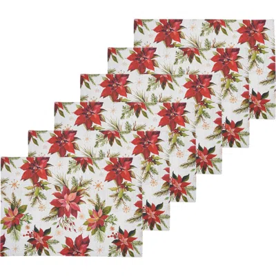 C & F Home C&f Home Poinsettia Placemats Set Of 6, 14" X 20" In Red
