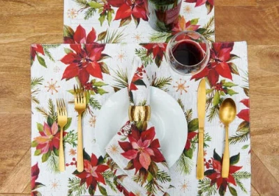 C & F Home C&f Home Poinsettia Placemats Set Of 6, 14" X 20" In Red