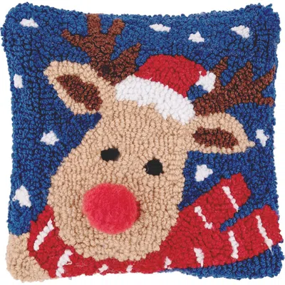 C & F Home C&f Home Christmas Reindeer Hooked Small/petite Small/petite Accent Pillow, 8" X 8" In Blue