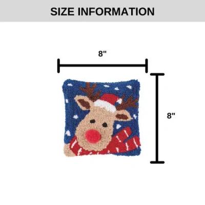 C & F Home C&f Home Christmas Reindeer Hooked Small/petite Small/petite Accent Pillow, 8" X 8" In Blue