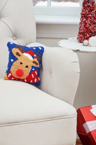 C & F Home C&f Home Christmas Reindeer Hooked Small/petite Small/petite Accent Pillow, 8" X 8" In Blue