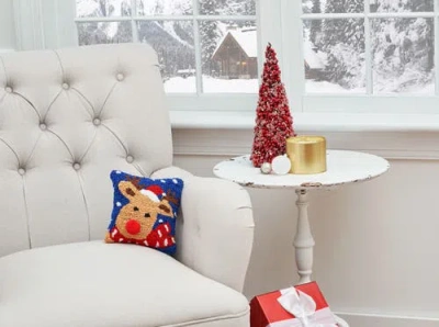 C & F Home C&f Home Christmas Reindeer Hooked Small/petite Small/petite Accent Pillow, 8" X 8" In Blue