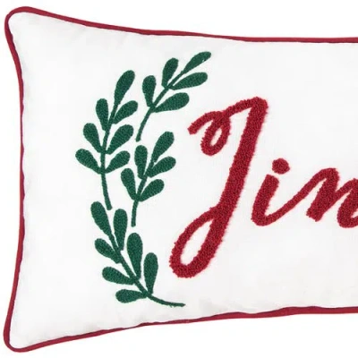 C & F Home C&f Home Jingle Sprig Chainstitch Christmas Throw Pillow, 18" X 18" In White